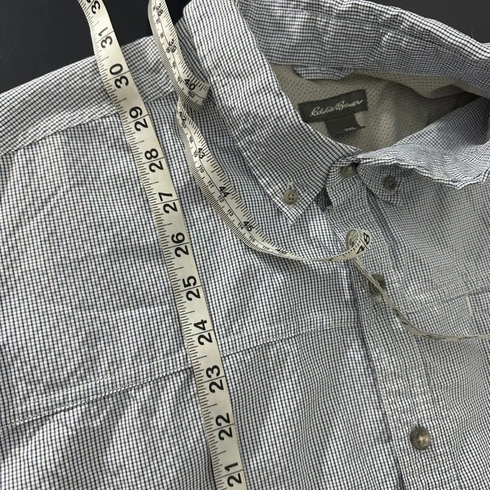 Eddie Bauer Tattersall Check Plaid Casual Button Down‎ Shirt Top Blue 2XL Work